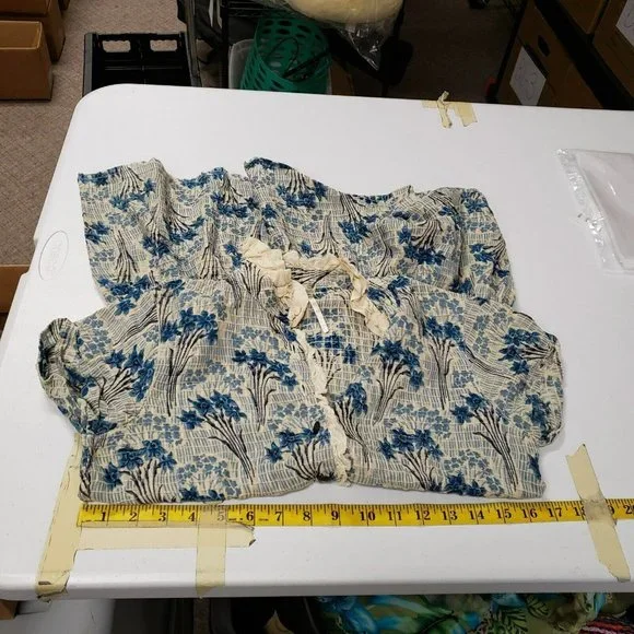 Free People Womens Boho Ruffle Tunic Top Size XS Blue Button Floral Short Sleeve - Picture 8 of 13